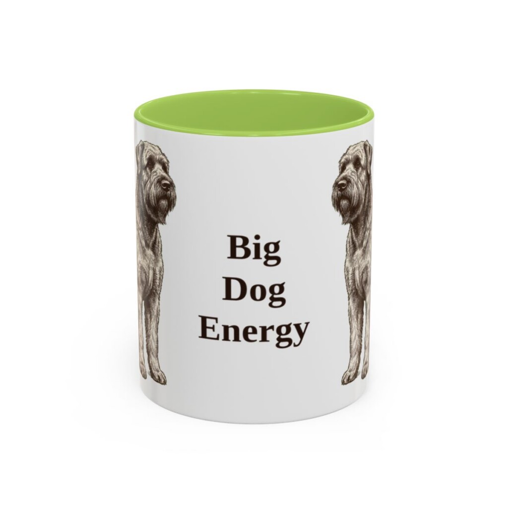 11oz Funny Black Russian Terrier Mug, Light Green, front view