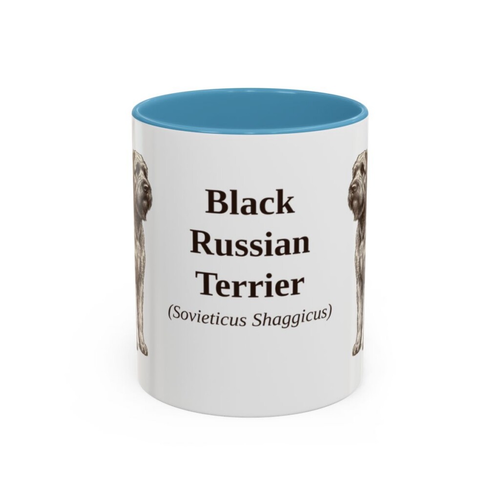 11oz-black-russian-terrier-mug-latin-light-blue 11oz Black Russian Terrier Latin Mug, Light Blue, front view