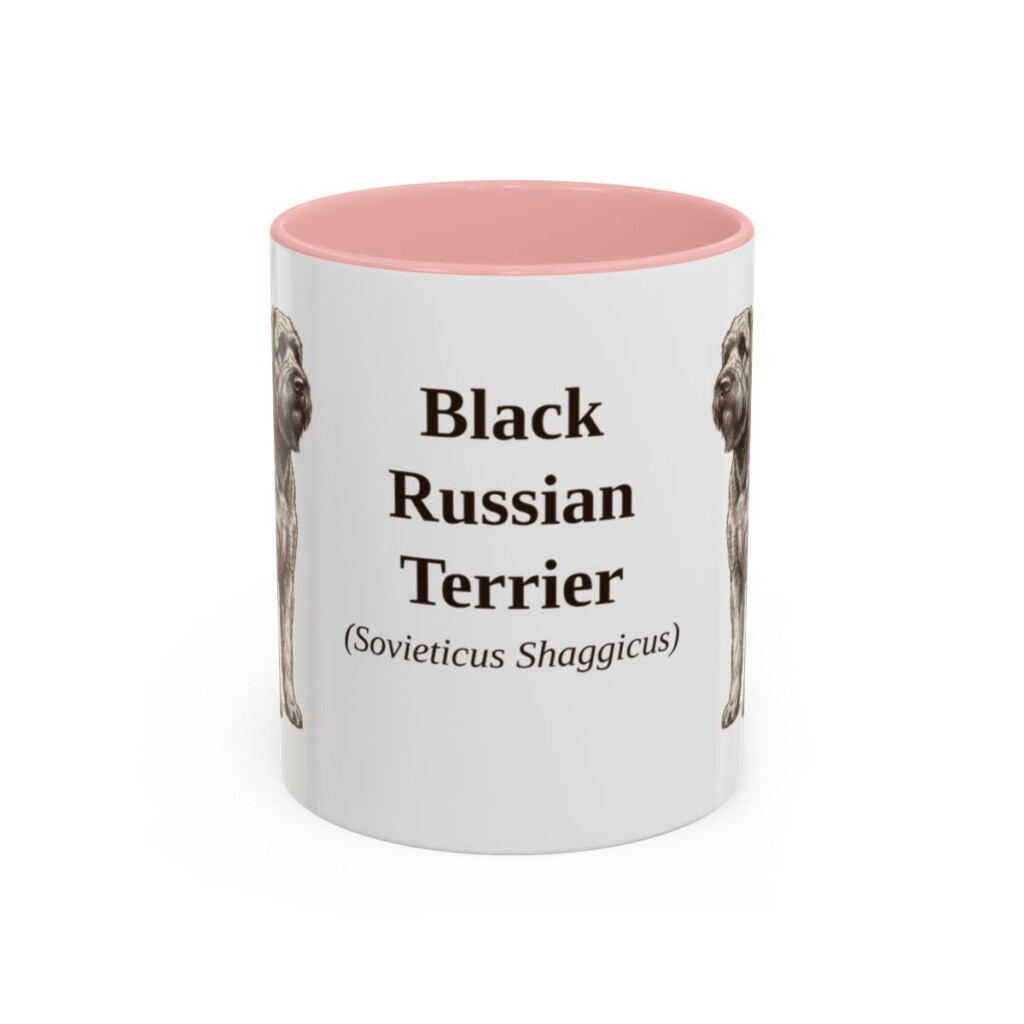 11oz-black-russian-terrier-mug-latin-pink 11oz Black Russian Terrier Latin Mug, Pink, front view