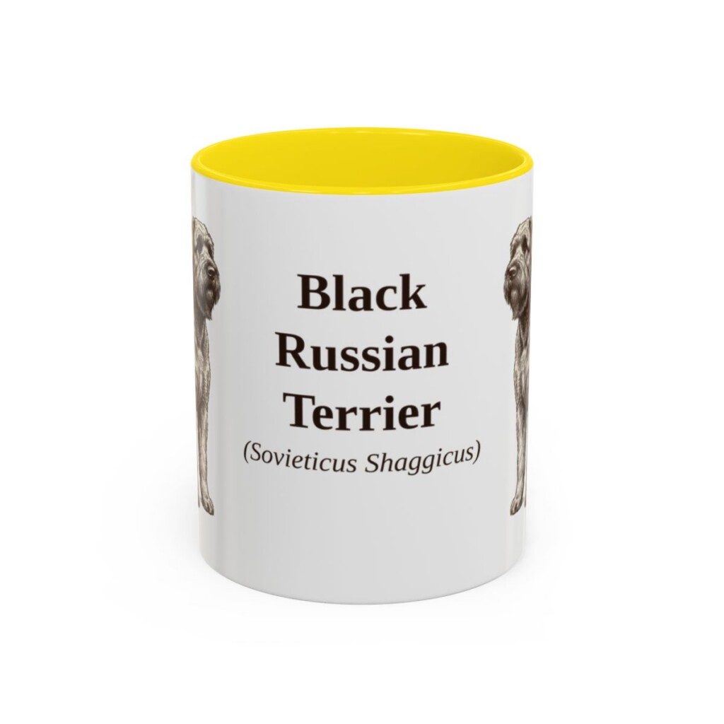 11oz-black-russian-terrier-mug-latin-yellow 11oz Black Russian Terrier Latin Mug, Yellow, front view