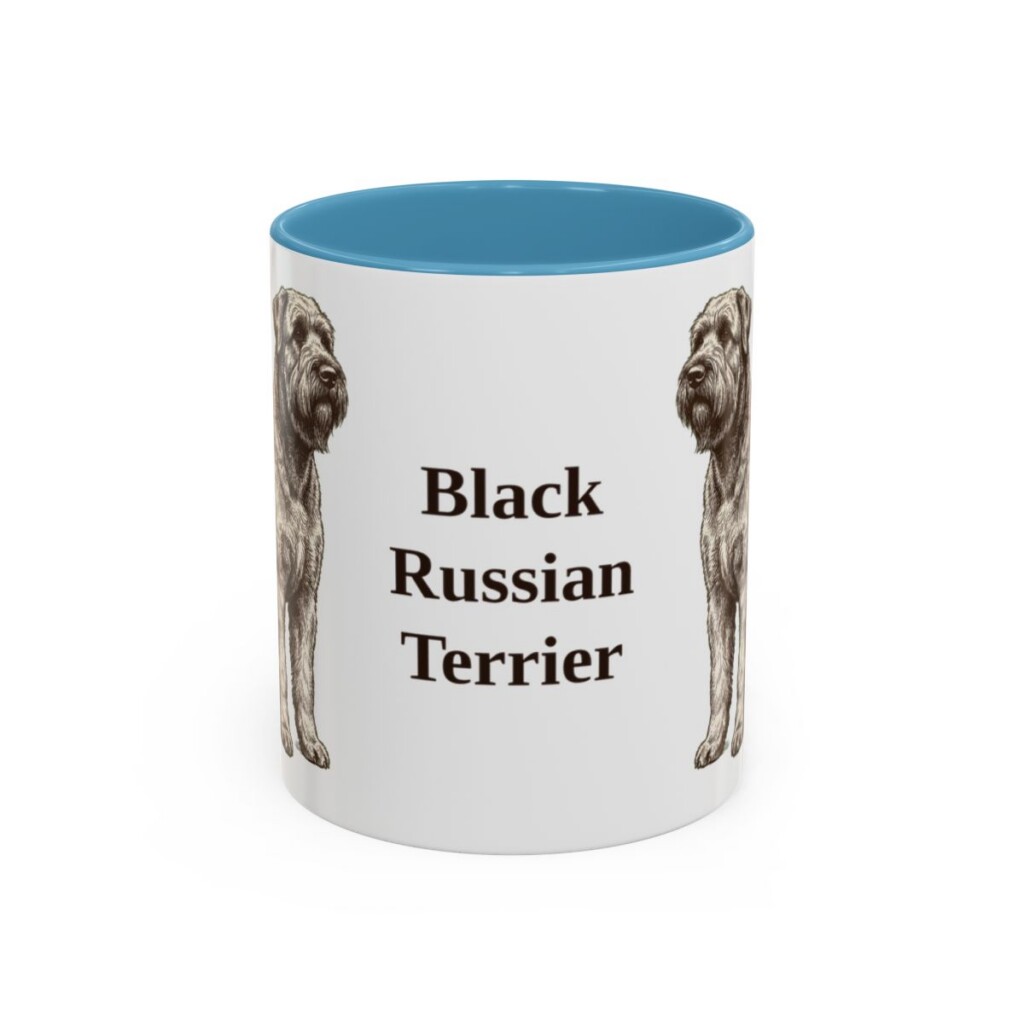 11oz Black Russian Terrier Mug, Light Blue, front view