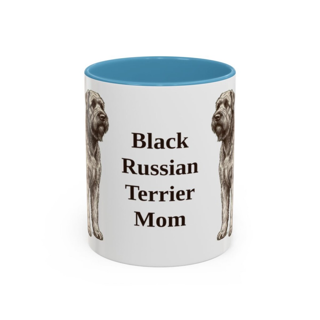 11oz Black Russian Terrier Dog Mom Mug, Light Blue, front view