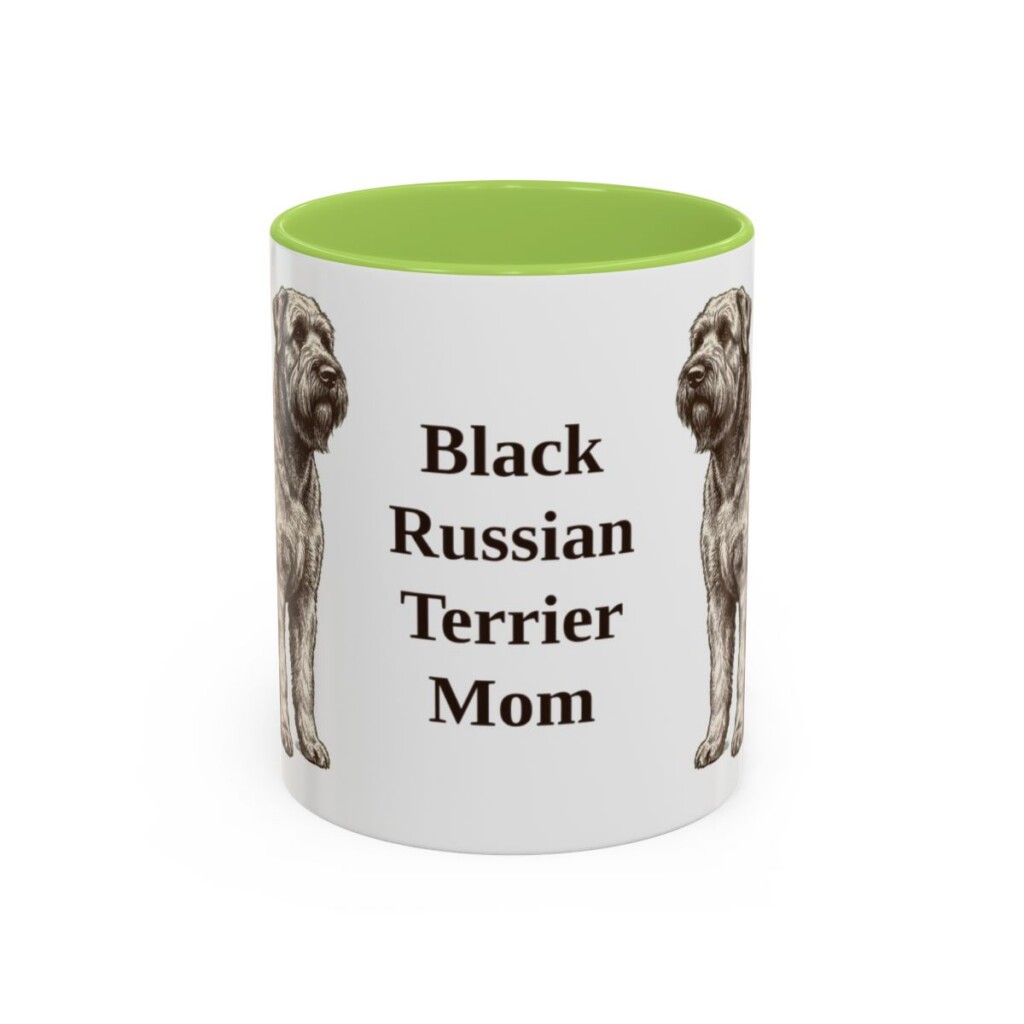 11oz Black Russian Terrier Dog Mom Mug, Light Green, front view