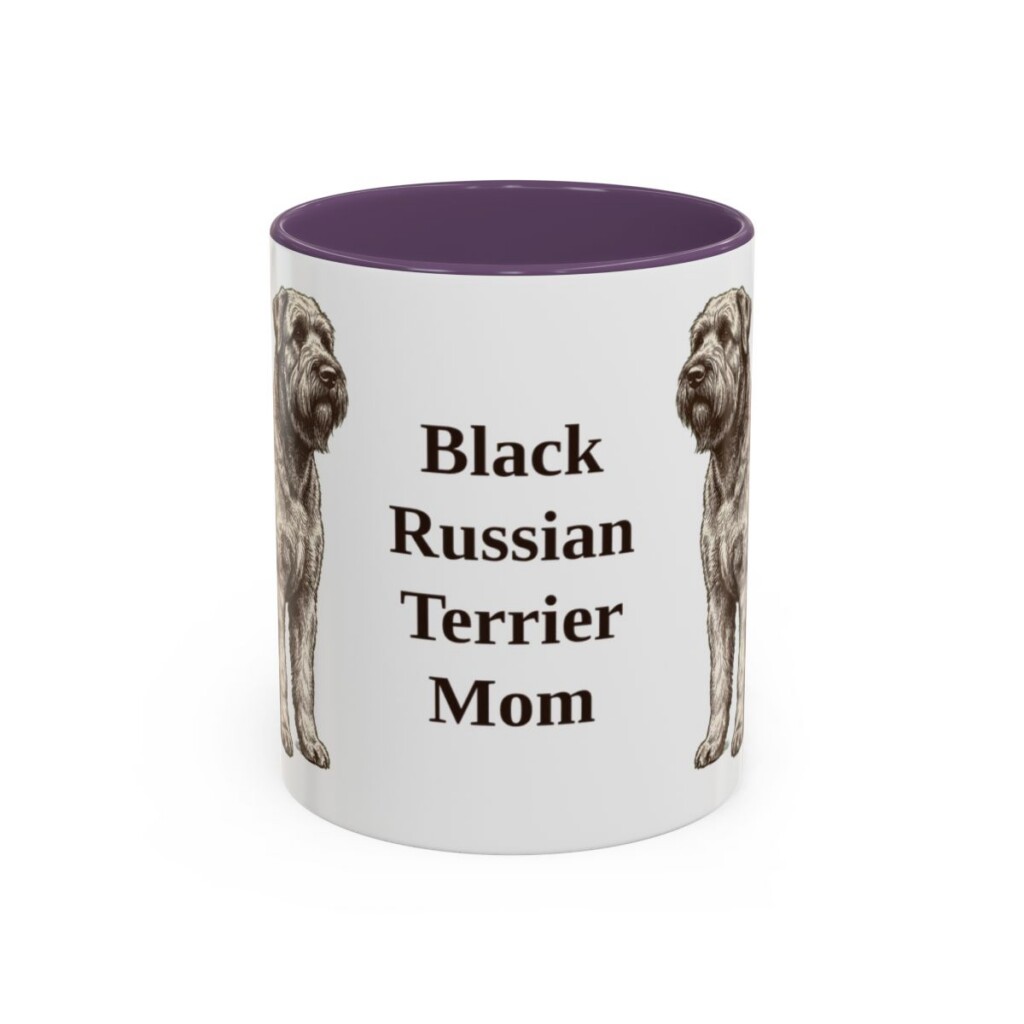 11oz Black Russian Terrier Dog Mom Mug, Purple, front view