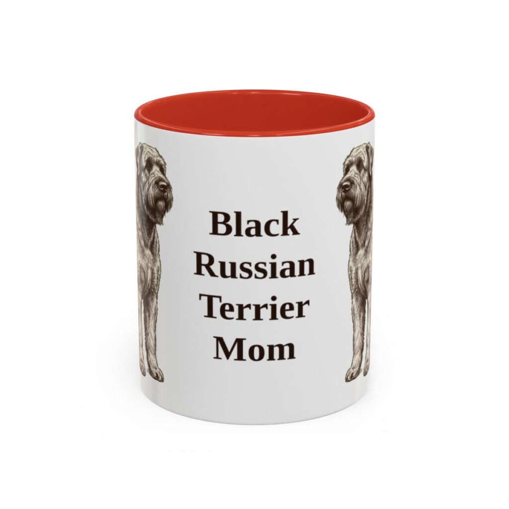 11oz Black Russian Terrier Dog Mom Mug, Red, front view
