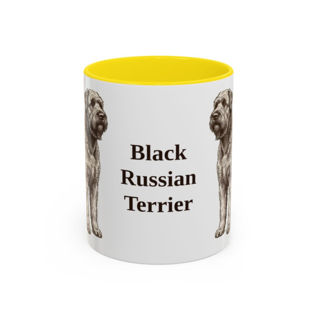 11oz Black Russian Terrier Mug, Yellow, front view