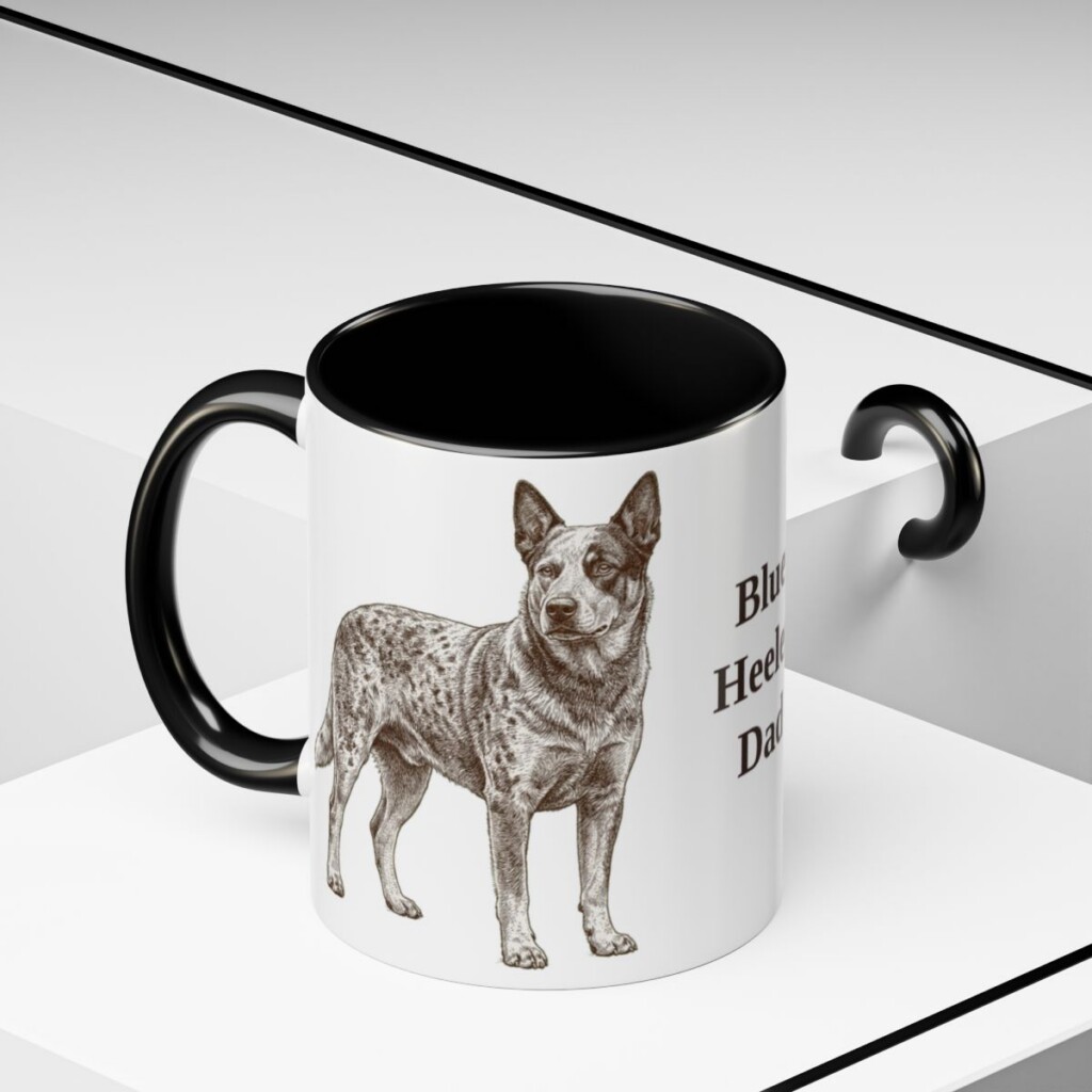 11oz Blue Heeler Dog Dad Mug, Black, lifestyle photo