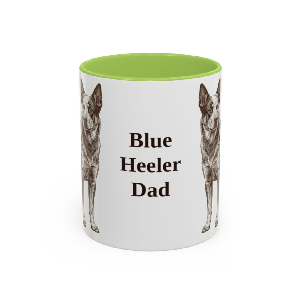 11oz Blue Heeler Dog Dad Mug, Light Green, front view