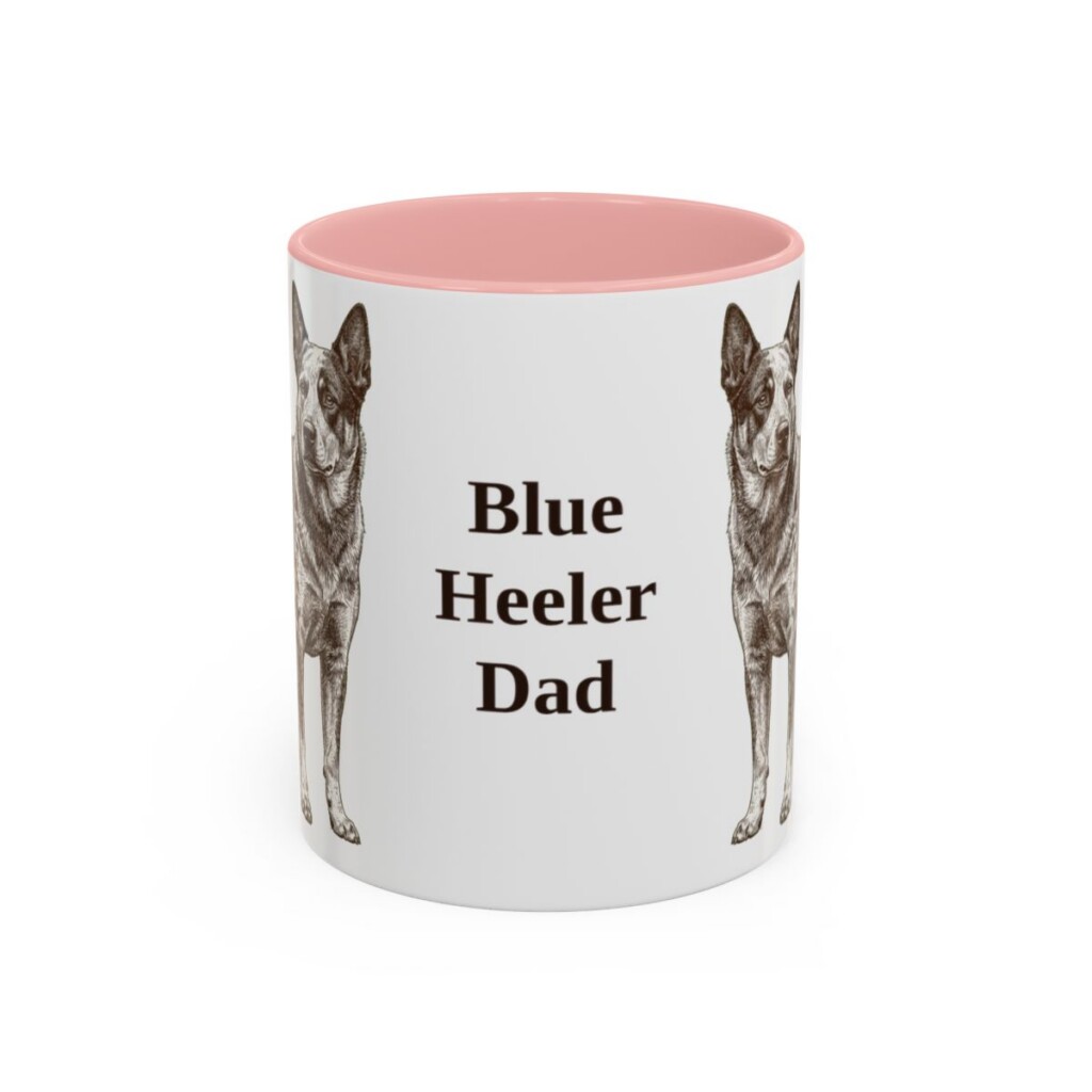 11oz Blue Heeler Dog Dad Mug, Pink, front view