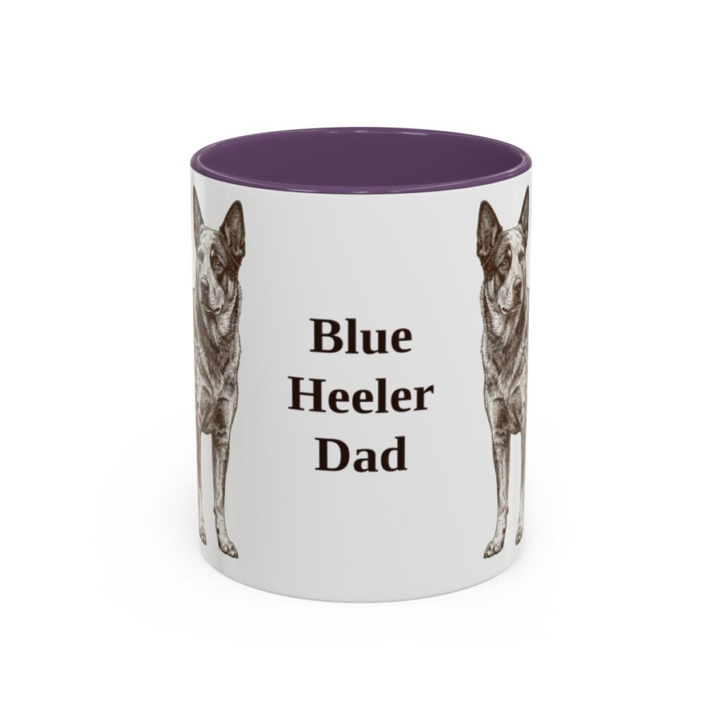 11oz Blue Heeler Dog Dad Mug, Purple, front view