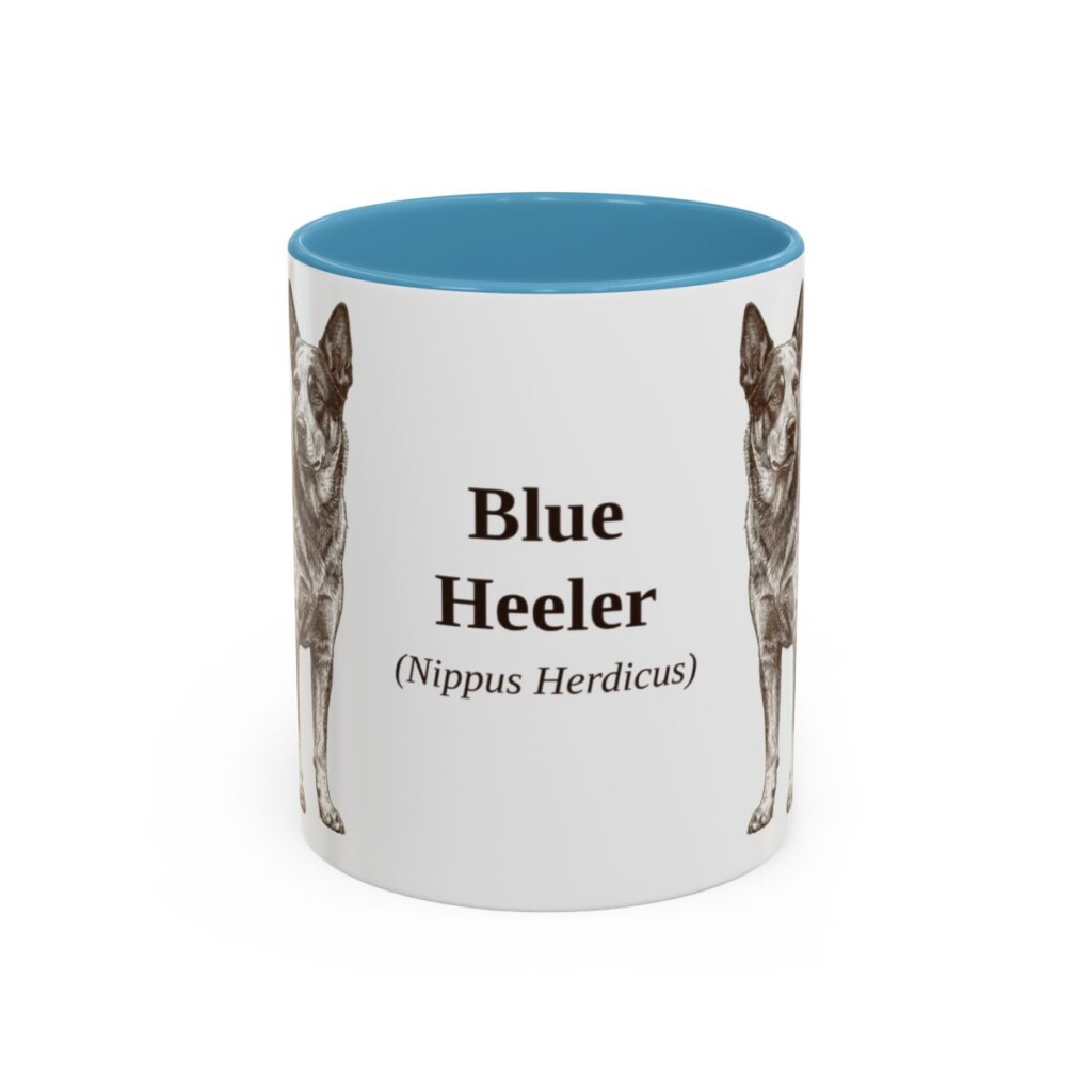 11oz Blue Heeler Latin Mug, Light Blue, front view