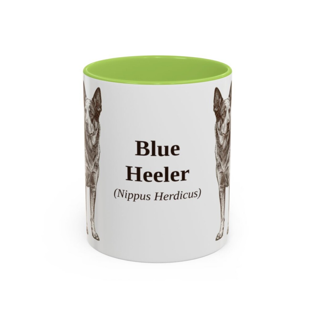 11oz Blue Heeler Latin Mug, Light Green, front view