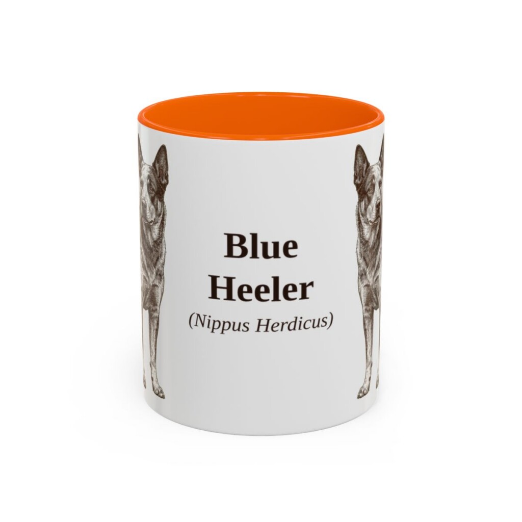 11oz Blue Heeler Latin Mug, Orange, front view