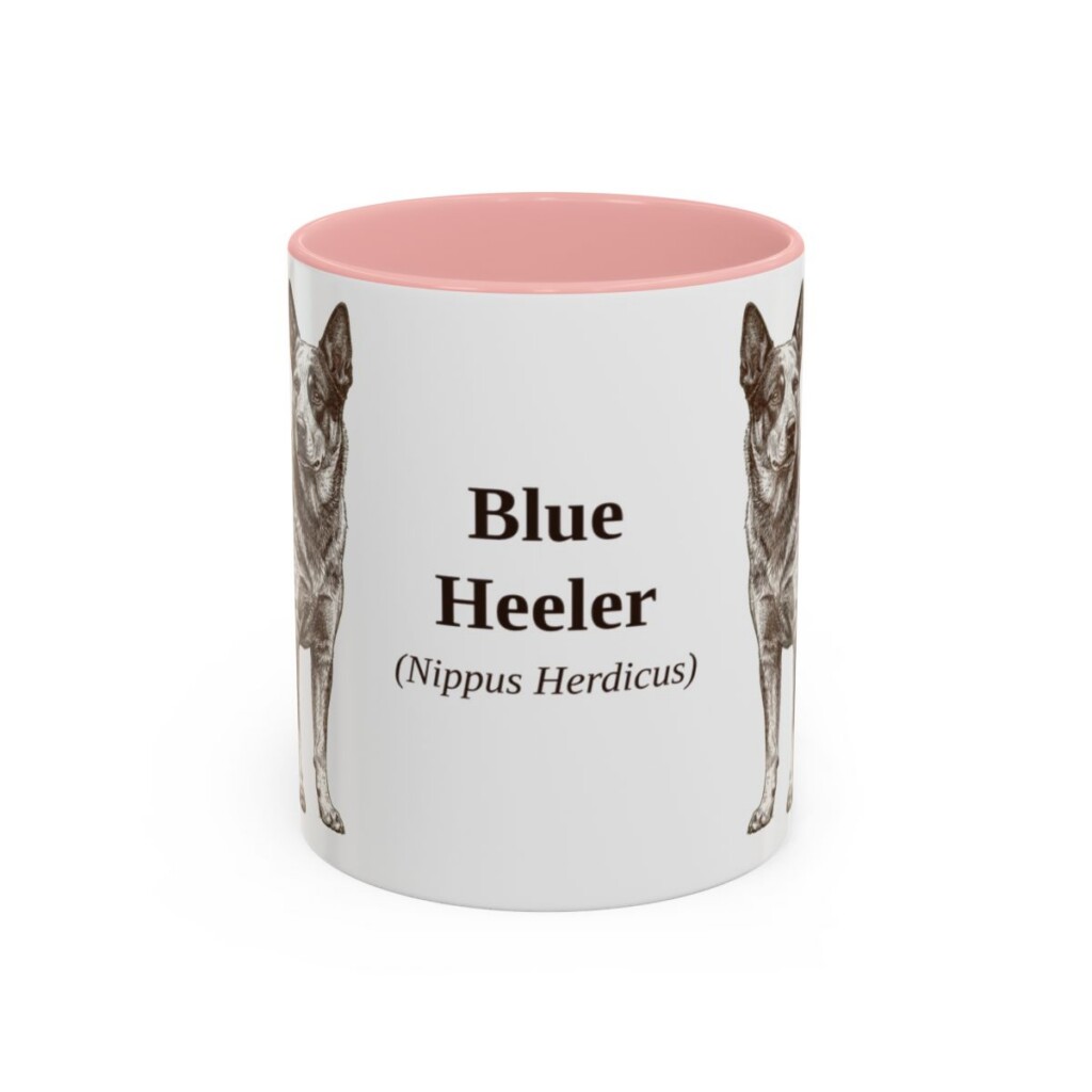 11oz Blue Heeler Latin Mug, Pink, front view