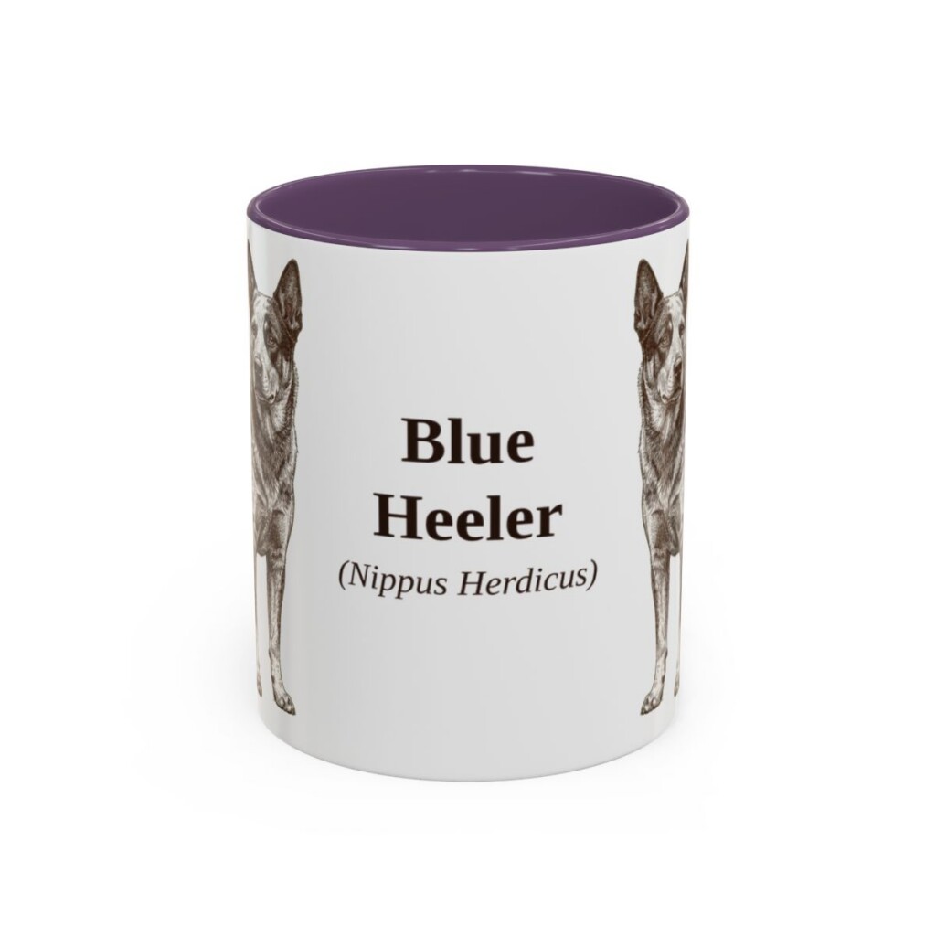 11oz Blue Heeler Latin Mug, Purple, front view