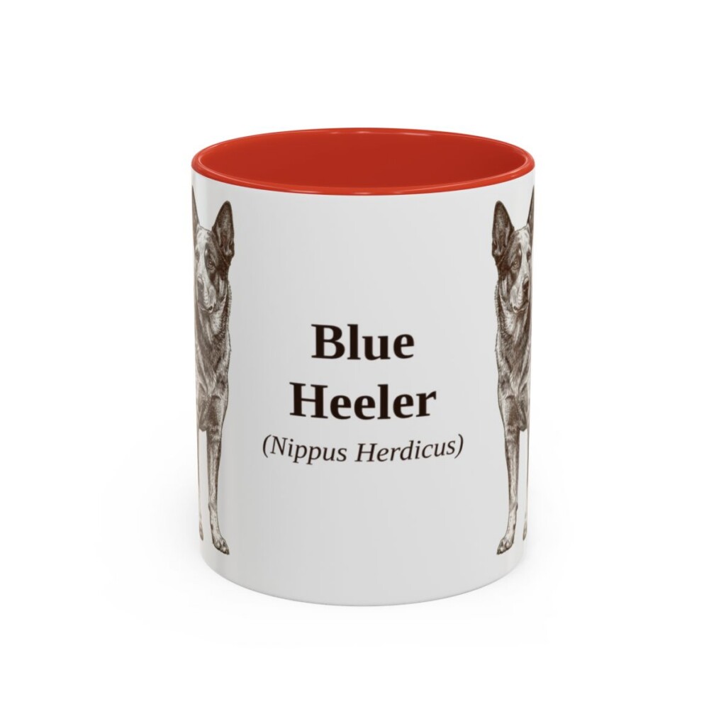 11oz Blue Heeler Latin Mug, Red, front view