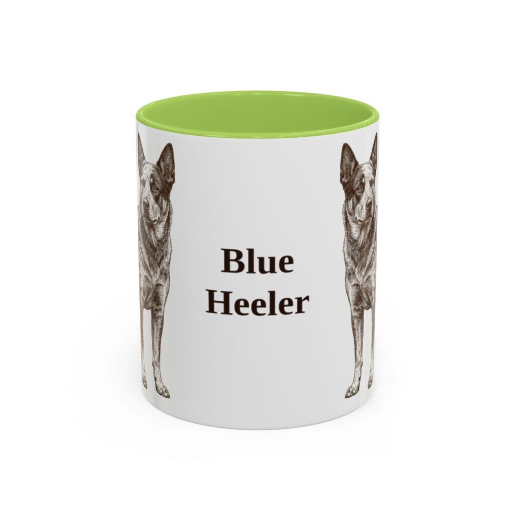 11oz Blue Heeler Mug, light green handle