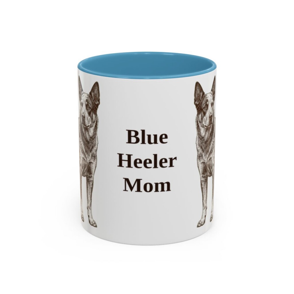 11oz Blue Heeler Dog Mom Mug, Light Blue, front view