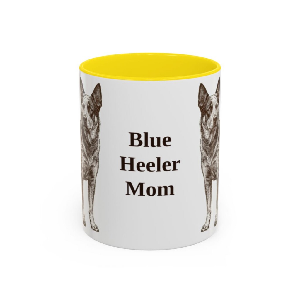 11oz Blue Heeler Dog Mom Mug, Yellow, front view