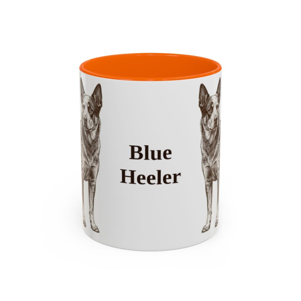 11oz Blue Heeler Mug, orange handle