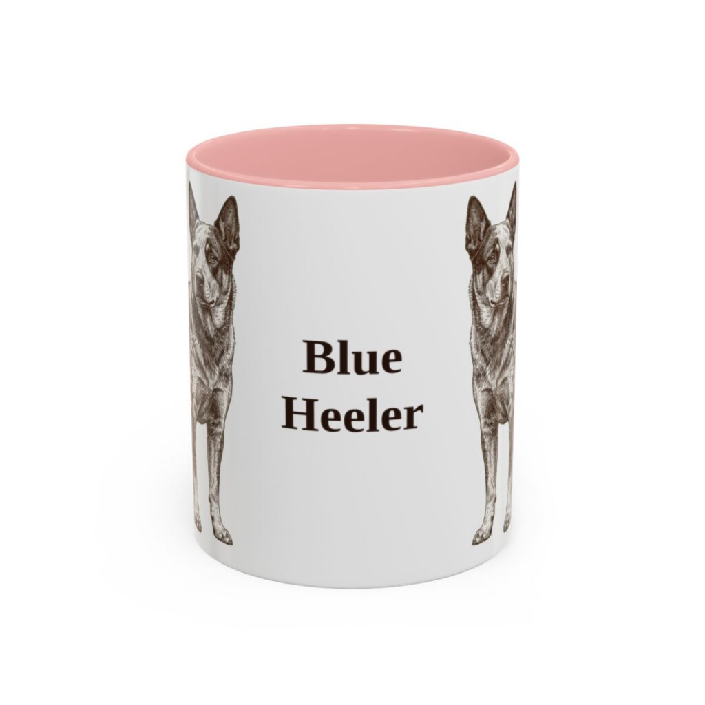 11oz Blue Heeler Mug, pink handle