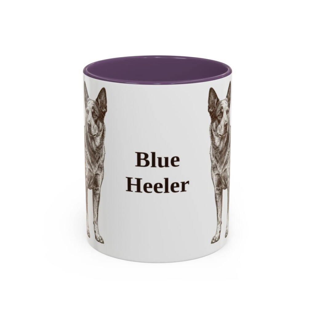 11oz Blue Heeler Mug, purple handle