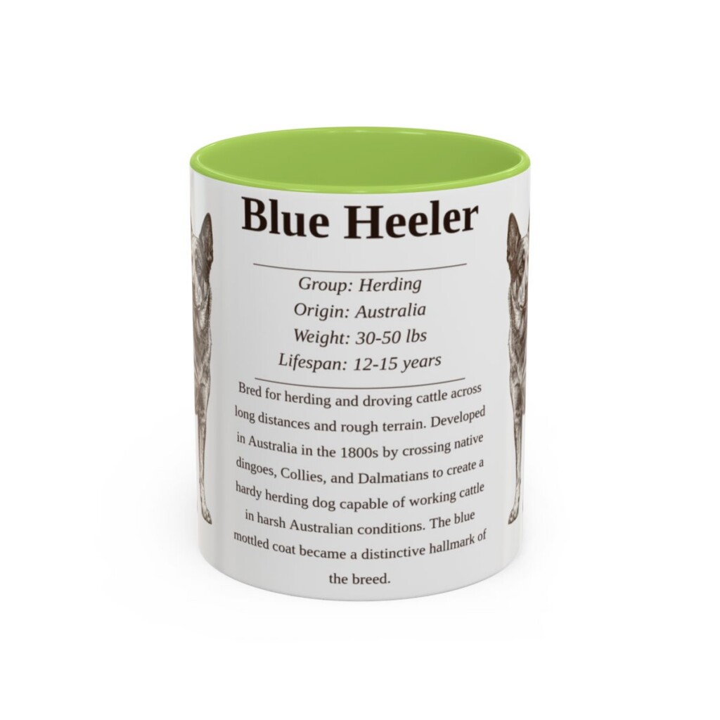 11oz Blue Heeler Mug, Light Green, front view
