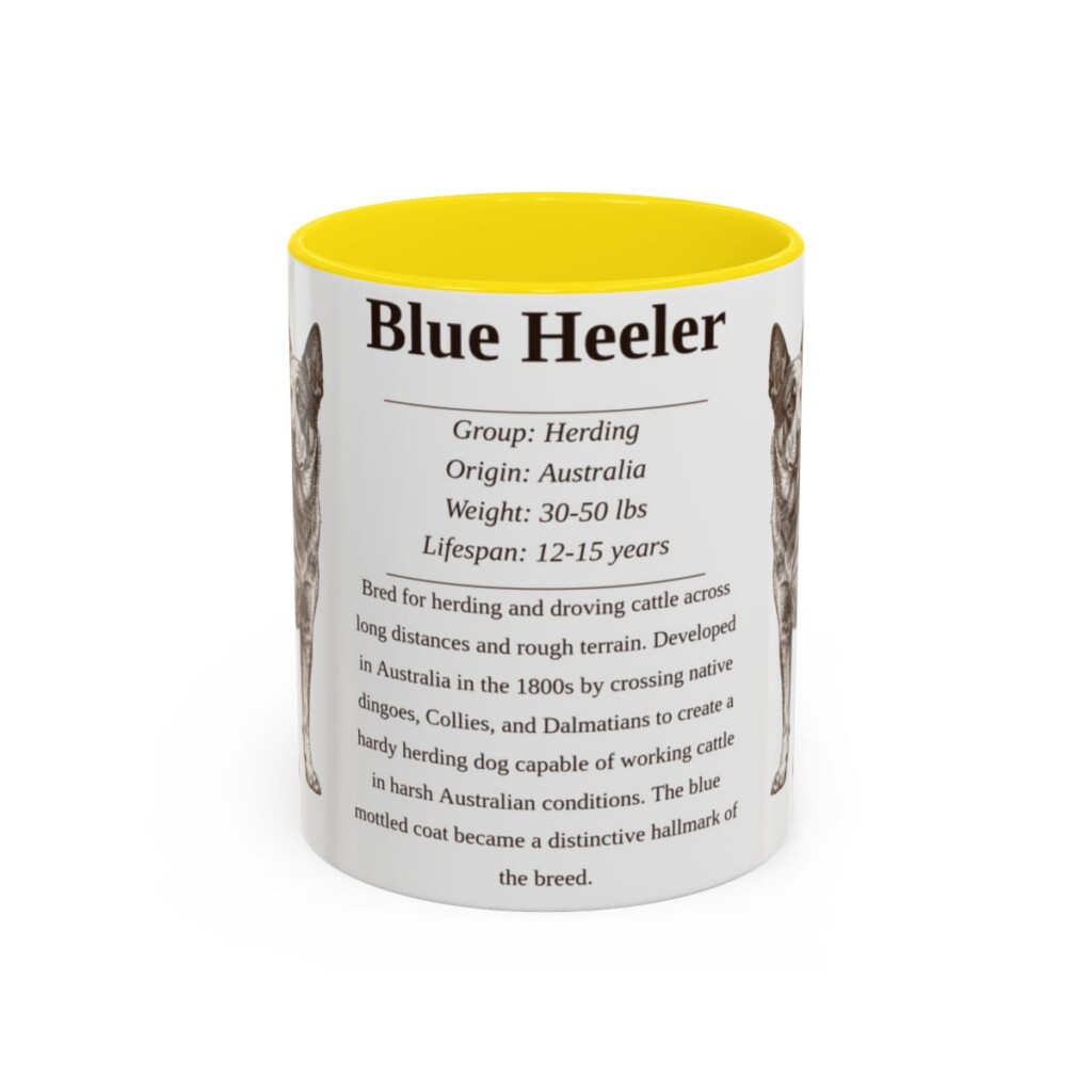 11oz Blue Heeler Mug, Yellow, front view