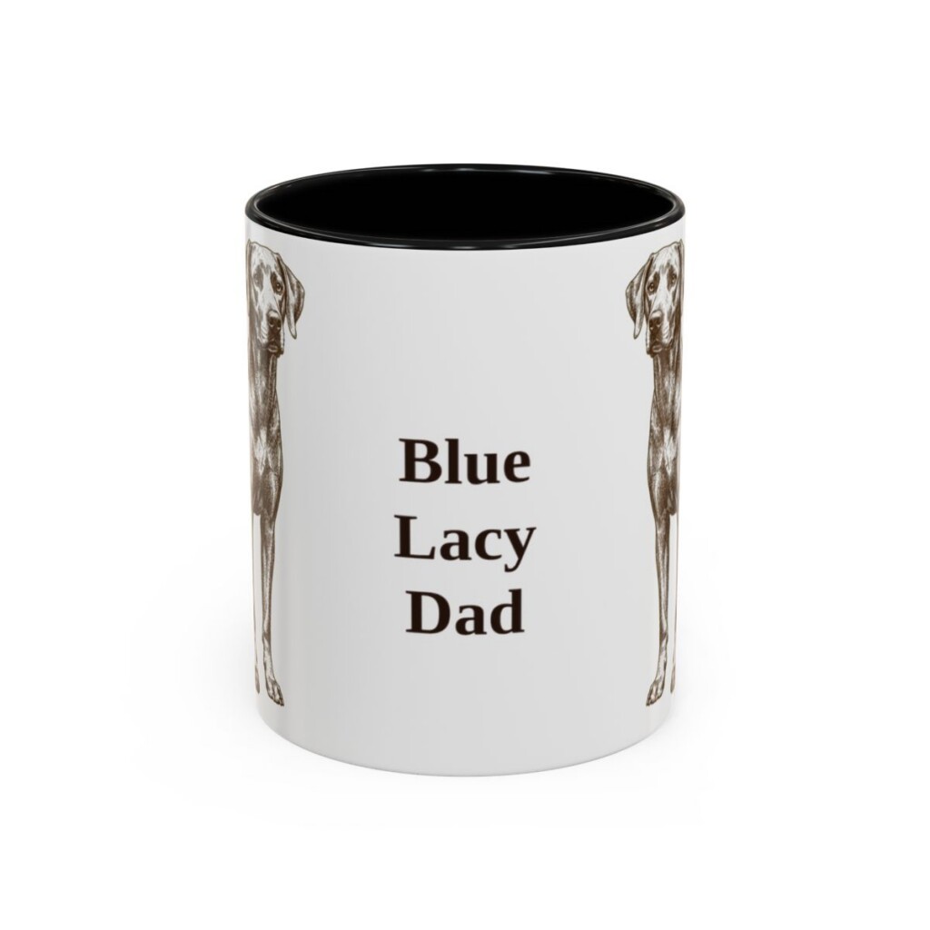 11oz Blue Lacy Dog Dad Mug, Black, front view