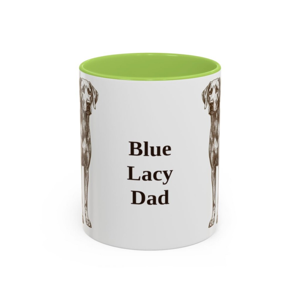 11oz Blue Lacy Dog Dad Mug, Light Green, front view