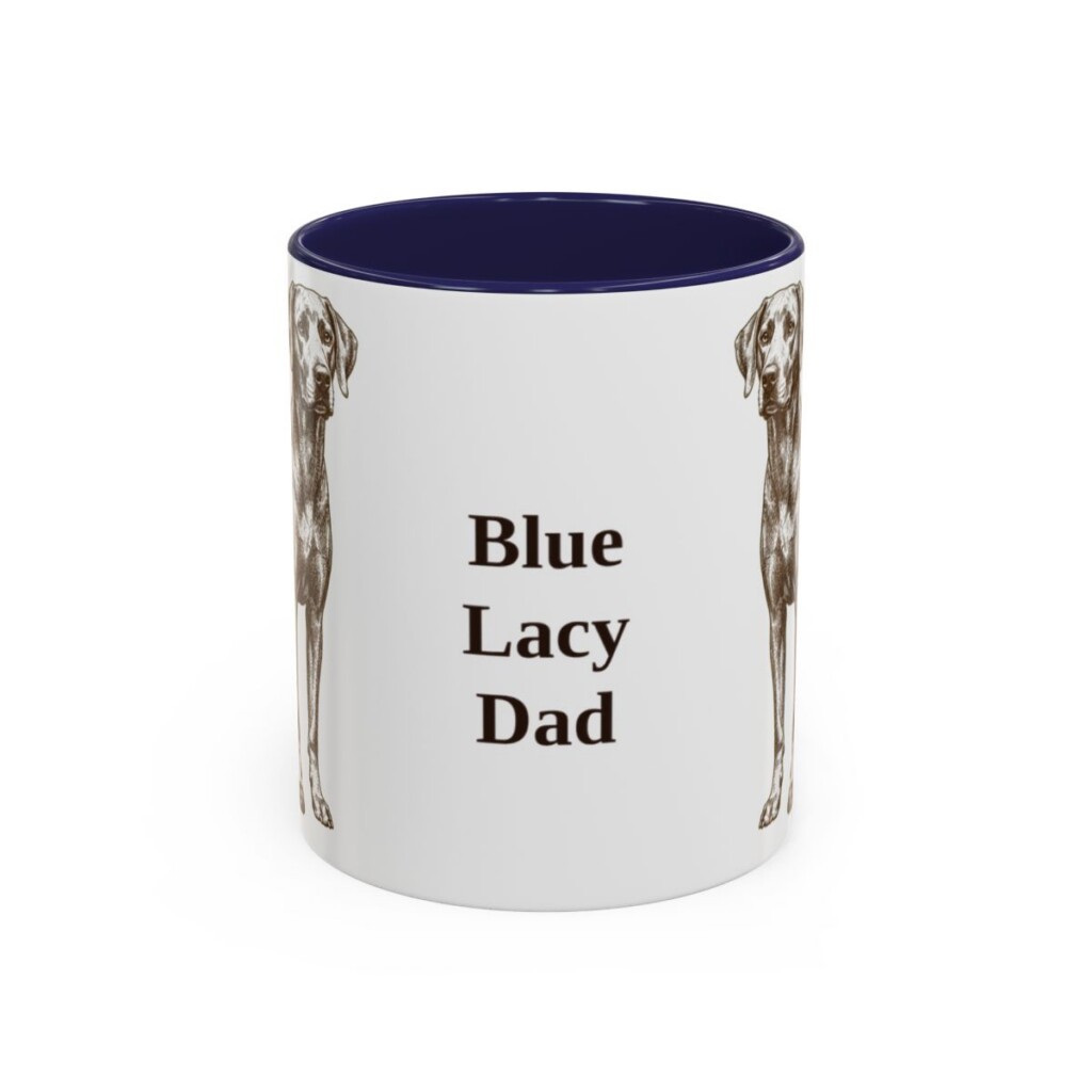 11oz Blue Lacy Dog Dad Mug, Navy, front view