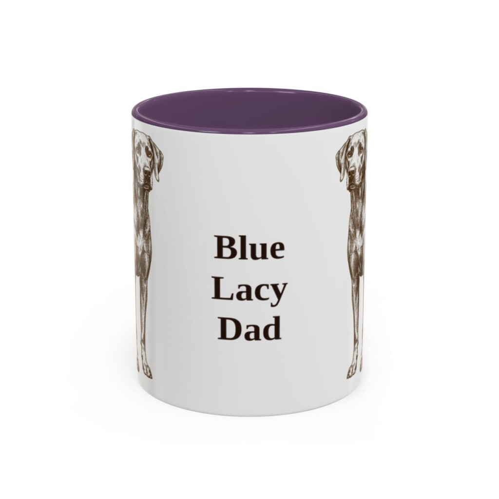 11oz Blue Lacy Dog Dad Mug, Purple, front view