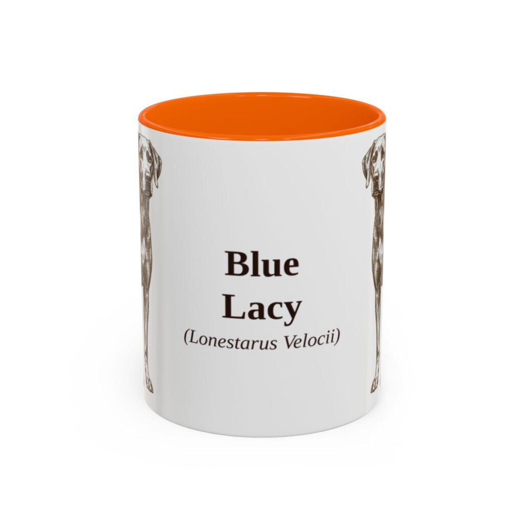 11oz Blue Lacy Latin Mug, Orange, front view