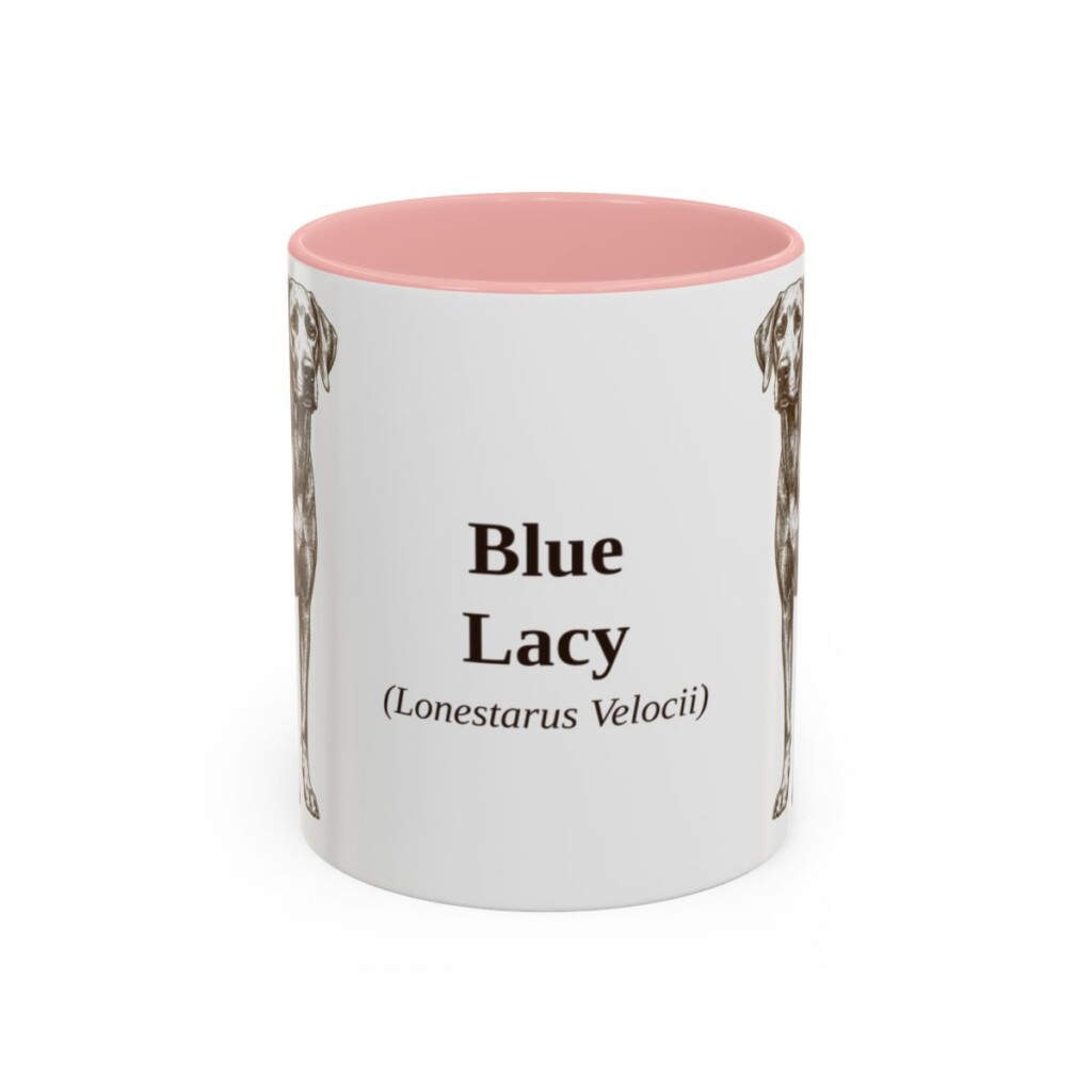 11oz Blue Lacy Latin Mug, Pink, front view