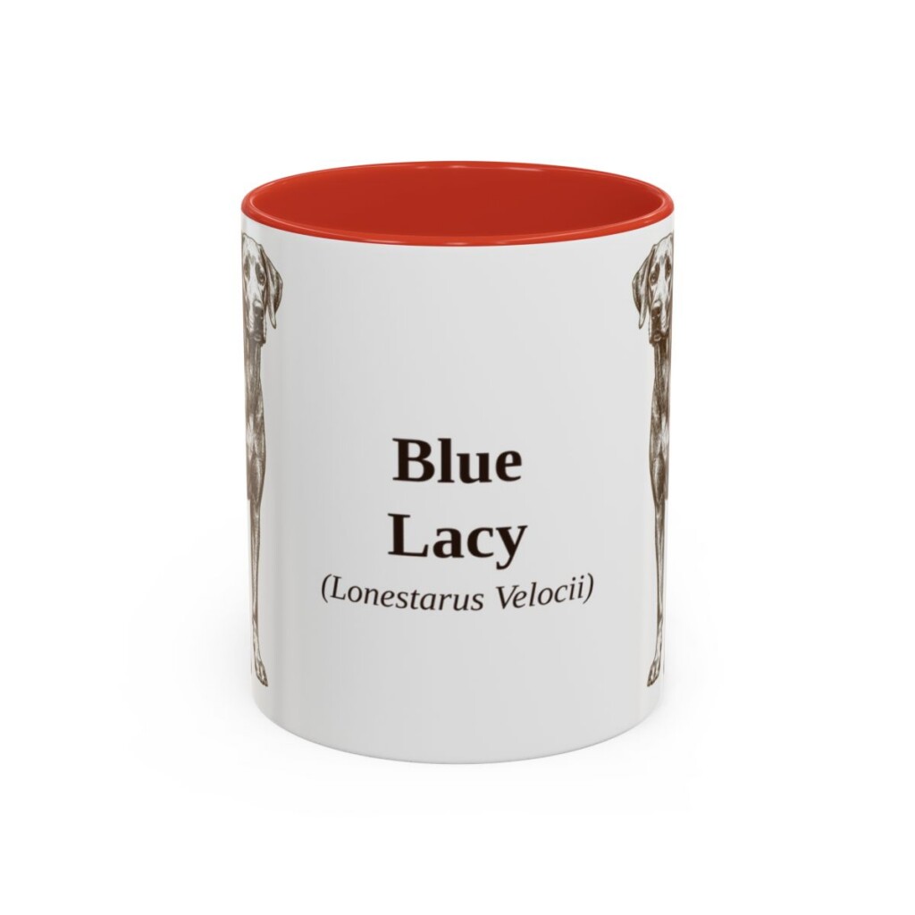 11oz Blue Lacy Latin Mug, Red, front view