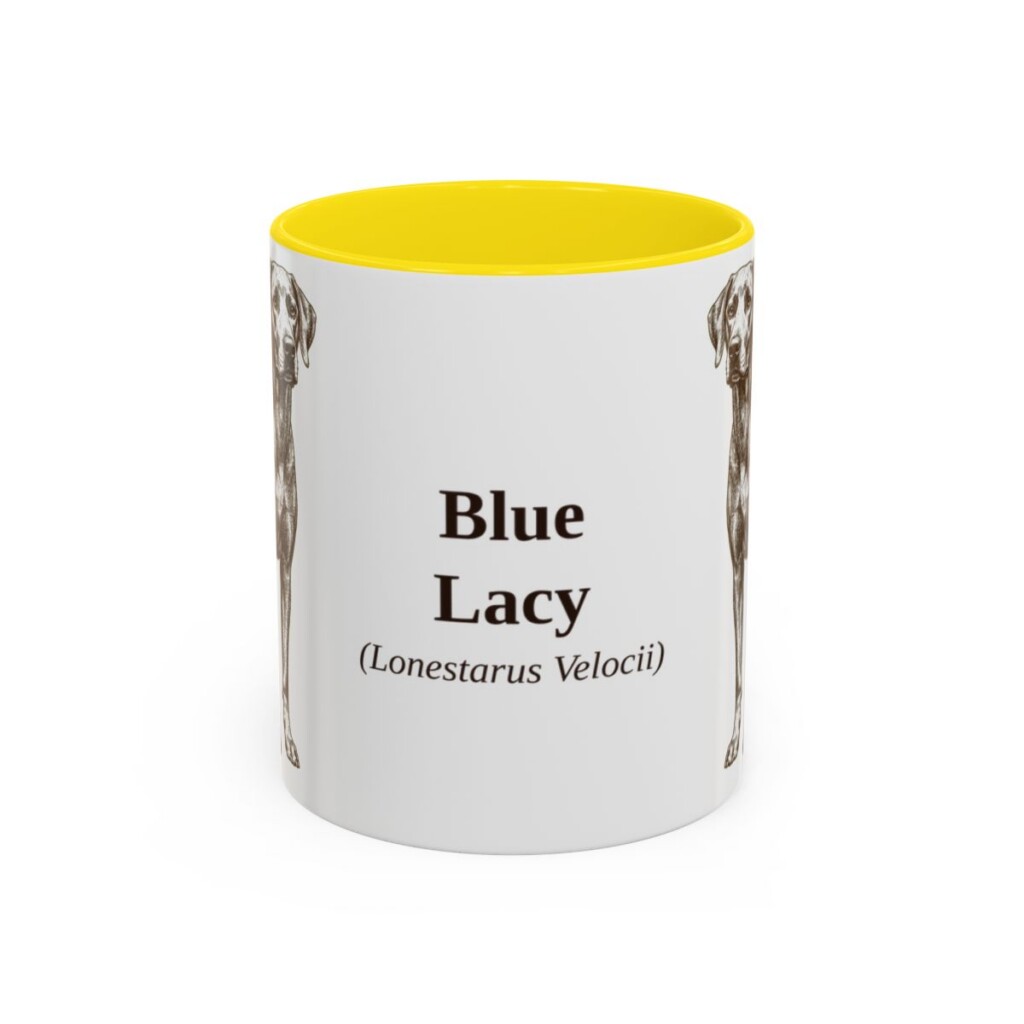 11oz Blue Lacy Latin Mug, Yellow, front view