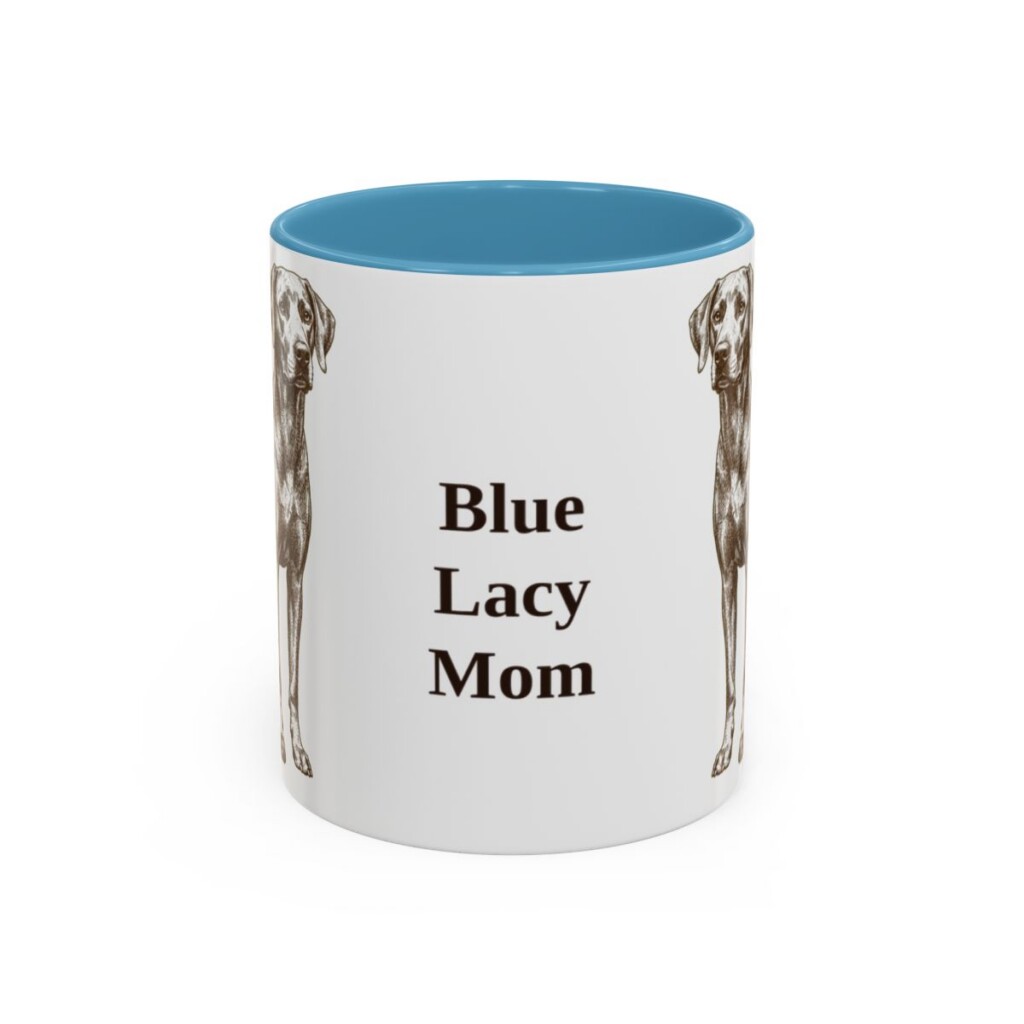 11oz Blue Lacy Dog Mom Mug, Light Blue, front view