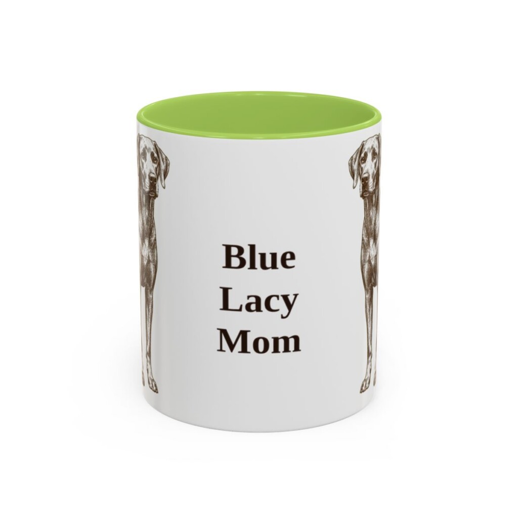 11oz Blue Lacy Dog Mom Mug, Light Green, front view