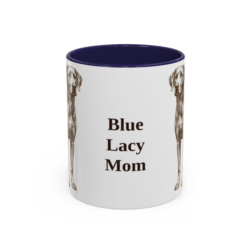 11oz Blue Lacy Dog Mom Mug, Navy, front view