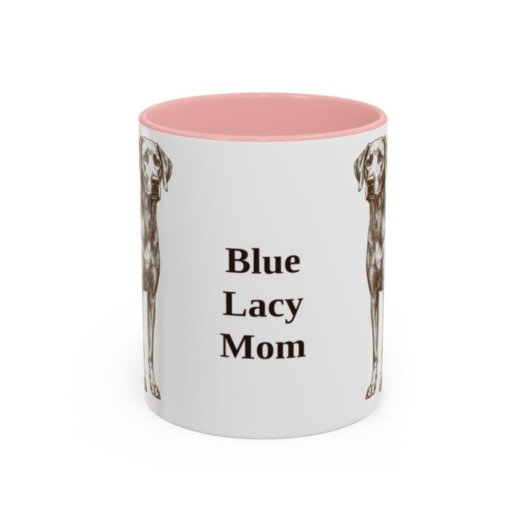 11oz Blue Lacy Dog Mom Mug, Pink, front view