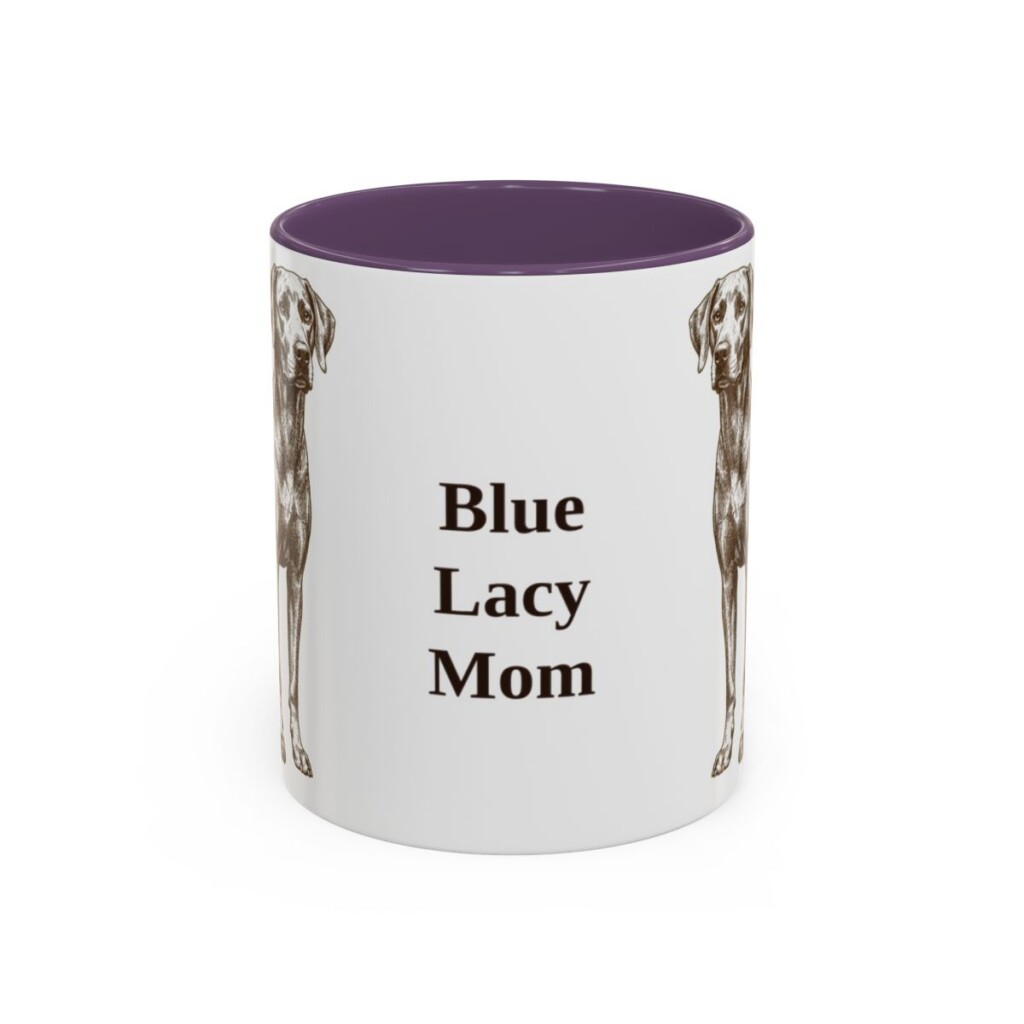 11oz Blue Lacy Dog Mom Mug, Purple, front view