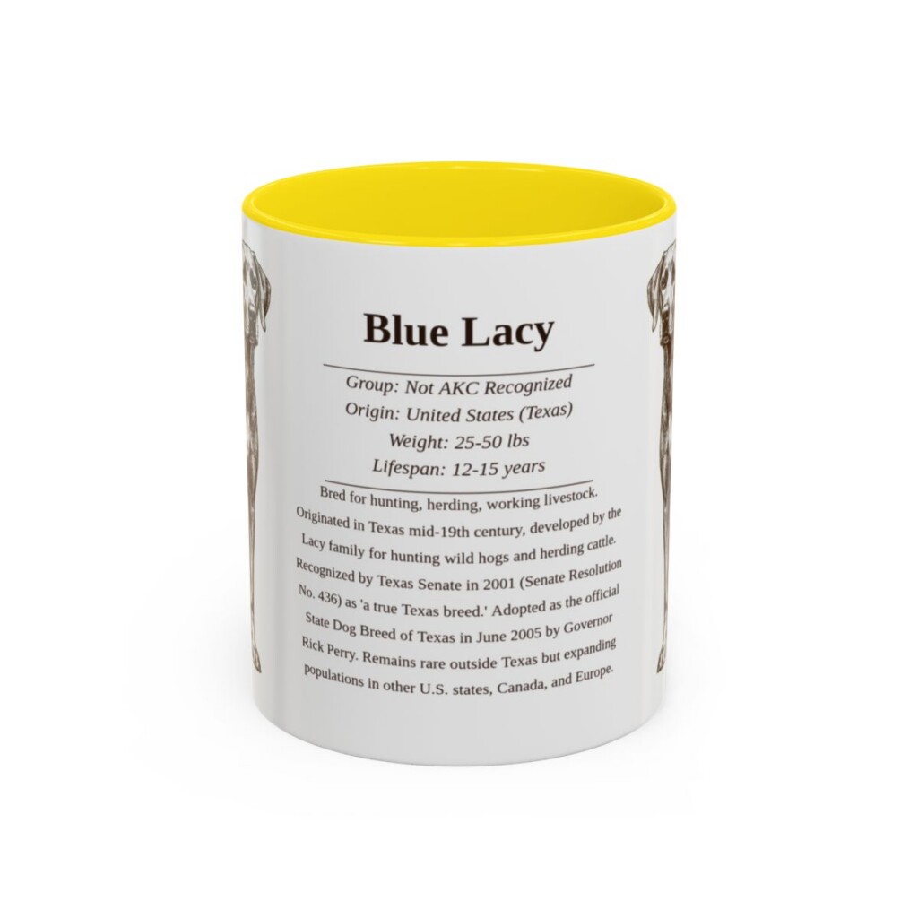 11oz Blue Lacy Mug, Yellow, front view