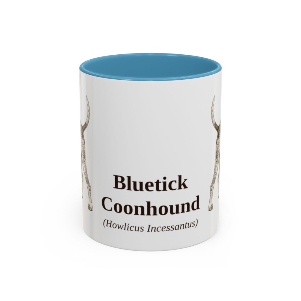 11oz Bluetick Coonhound Latin Mug, Light Blue, front view