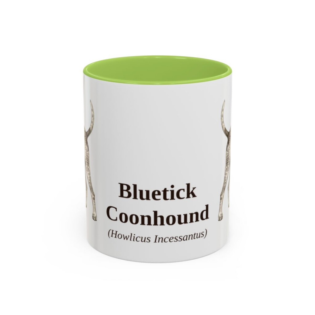 11oz Bluetick Coonhound Latin Mug, Light Green, front view