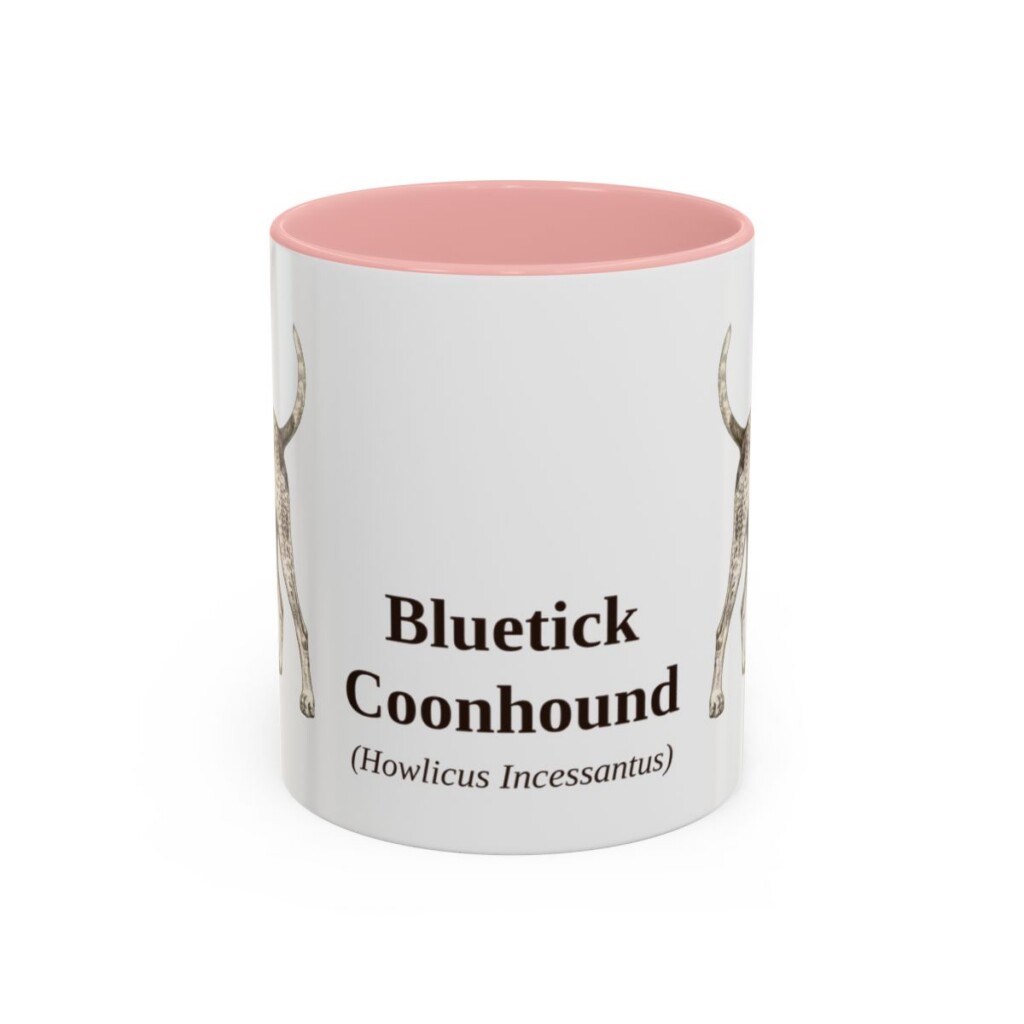 11oz Bluetick Coonhound Latin Mug, Pink, front view