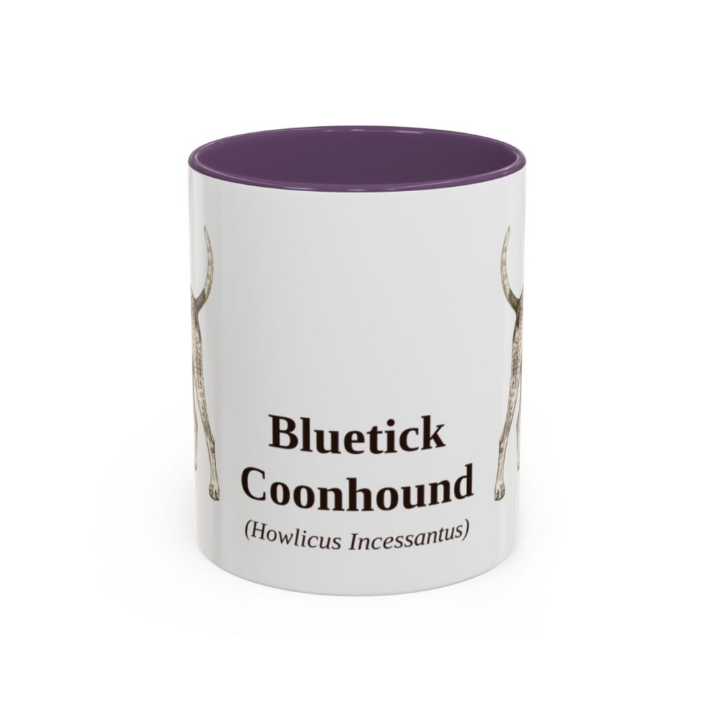 11oz Bluetick Coonhound Latin Mug, Purple, front view