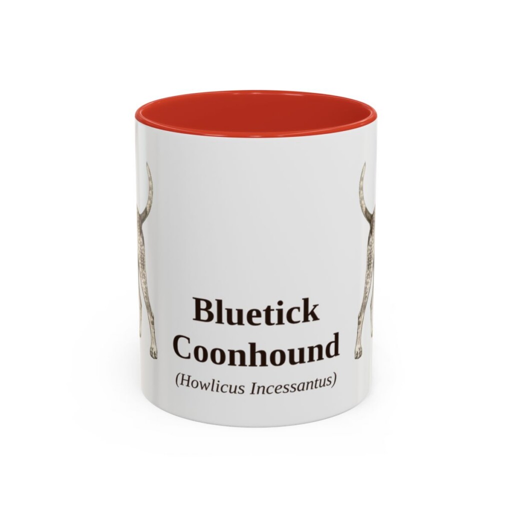 11oz Bluetick Coonhound Latin Mug, Red, front view