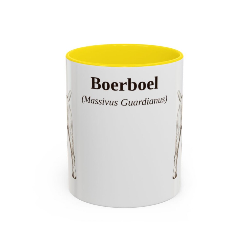 11oz Boerboel Latin Mug, Yellow, front view