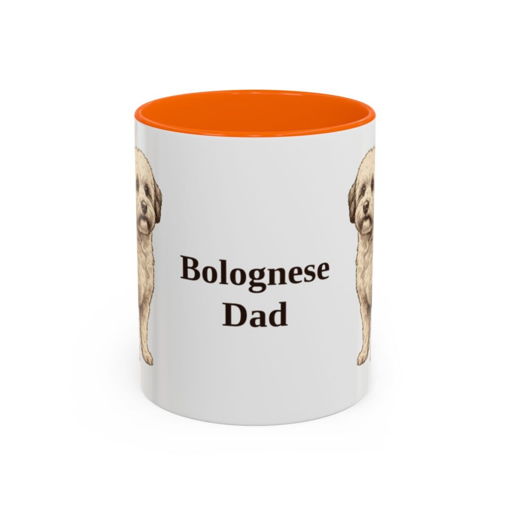 11oz Bolognese Dog Dad Mug, Orange, front view