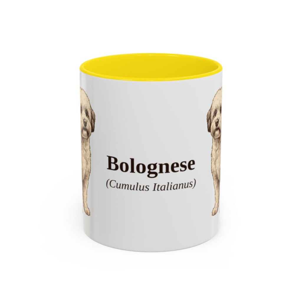 11oz Bolognese Latin Mug, Yellow, front view